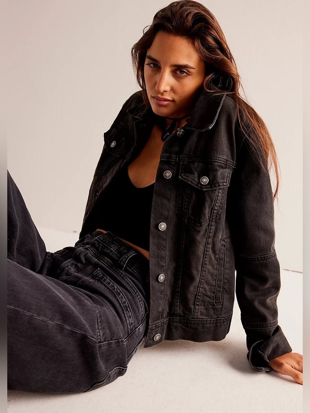Free People Washed Black Denim Jacket